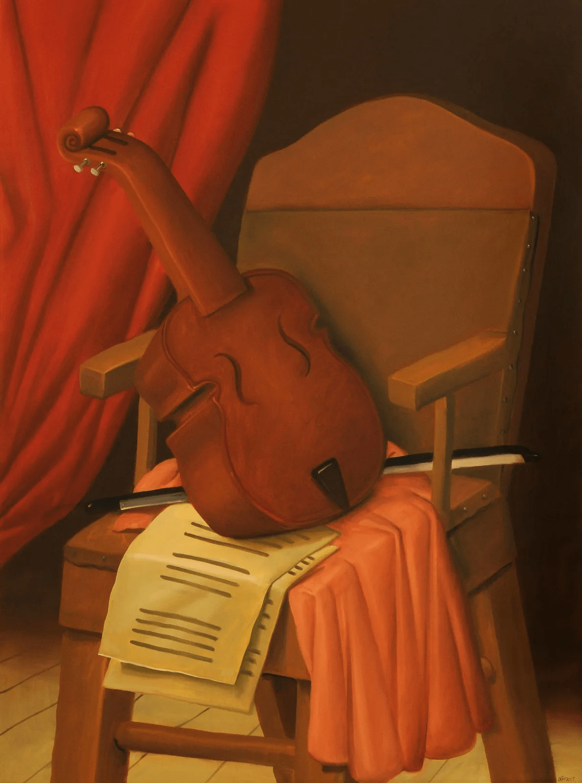 galleriad artecontini fernando botero violin on chair 2005